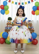 Vestido Infantil Branco Aquarela Formaturas Festas