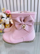 Botinha Infantil Rosa Laço e Pinjente Com Zíper Super Luxo