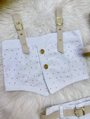 Conjunto Infantil Blusa e Short Sarja Branco Boiadeira Casual