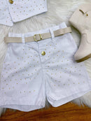 Conjunto Infantil Blusa e Short Sarja Branco Boiadeira Casual