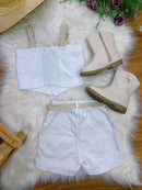 Conjunto Infantil Blusa e Short Sarja Branco Boiadeira Casual