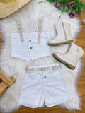Conjunto Infantil Blusa e Short Sarja Branco Boiadeira Casual