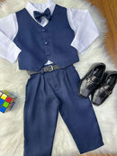 Conjunto Infantil Camisa Branca Calça Colete Azul Marinho