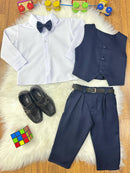 Conjunto Infantil Camisa Branca Calça Colete Azul Marinho