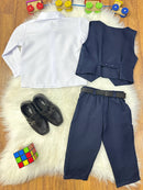 Conjunto Infantil Camisa Branca Calça Colete Azul Marinho