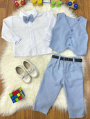 Conjunto Infantil Camisa Branca Calça Colete Gravata Azul Claro