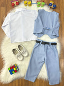 Conjunto Infantil Camisa Branca Calça Colete Gravata Azul Claro