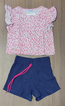 Conjunto Meninas Blusa Cropped Coraçõeszinhos e Shorts Fru-Fru