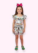 Conjunto Meninas Casual Cropped C/ Saia Florida Colorida