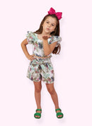 Conjunto Meninas Casual Cropped C/ Saia Florida Colorida