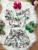 Conjunto Meninas Casual Cropped C/ Saia Florida Colorida