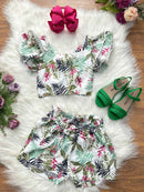 Conjunto Meninas Casual Cropped C/ Saia Florida Colorida