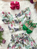 Conjunto Meninas Casual Cropped C/ Saia Florida Colorida