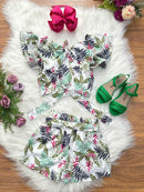 Conjunto Meninas Casual Cropped C/ Saia Florida Colorida