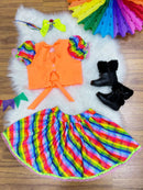 Conjunto Meninas Junino Cropped Laranja Neon Com Saia Colorida