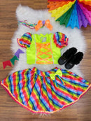 Conjunto Meninas Junino Cropped Verde Neon Com Saia Colorida