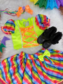 Conjunto Meninas Junino Cropped Verde Neon Com Saia Colorida