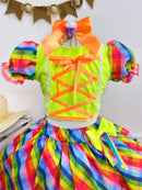 Conjunto Meninas Junino Cropped Verde Neon Com Saia Colorida