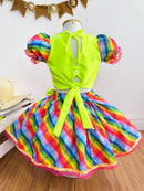 Conjunto Meninas Junino Cropped Verde Neon Com Saia Colorida