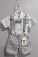 Conjunto Social Bebê Short Susp. Cinza Claro e Camisa Branca