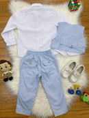 Conjunto Social Camisa Branca Calça e Colete Azul Claro