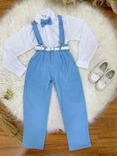 Conjunto Social Camisa Gravata Calça e Suspensório Azul Claro
