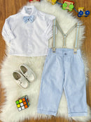 Conjunto Social Pajem Camisa Branca Calça e Susp. Azul Claro