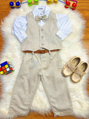 Conjunto Social Pajem Calça Colete Bege e Camisa Branca