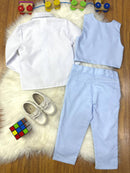 Conjunto Social Pajem Camisa Branca Calça e Colete Azul Claro