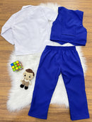 Conjunto Social Pajem Camisa Branca Calça e Colete Azul Royal