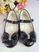 Sapatinho Infantil Preto Verniz C/ Aplique Lacinho Strass