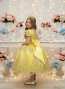 Vestido Infantil Amarelo C/ Renda Dourada Realeza Festas