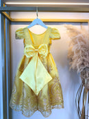 Vestido Infantil Amarelo C/ Renda Dourada Realeza Festas