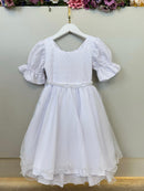 Vestido Infantil Branco Busto Bordado Daminhas Festas Luxo