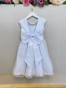 Vestido Infantil Branco com Pérolas Saia C/ Glitter Daminhas