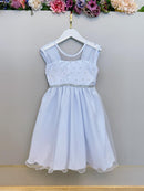 Vestido Infantil Branco com Pérolas Saia C/ Glitter Daminhas