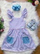 Vestido Infantil Casual Primavera Verão Listras Coloridas