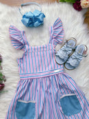 Vestido Infantil Casual Primavera Verão Listras Coloridas
