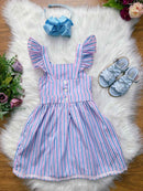 Vestido Infantil Casual Primavera Verão Listras Coloridas