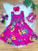 Vestido Infantil Casual Primavera Verão Pink Florido Colorido