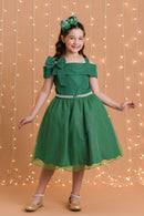 Vestido Infantil de Alça Verde Saia C/ Glitter e Broche Festas