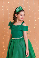 Vestido Infantil de Alça Verde Saia C/ Glitter e Broche Festas