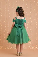 Vestido Infantil de Alça Verde Saia C/ Glitter e Broche Festas
