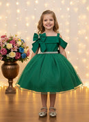 Vestido Infantil de Alça Verde Saia C/ Glitter e Broche Festas
