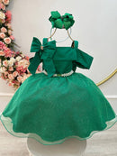 Vestido Infantil de Alça Verde Saia C/ Glitter e Broche Festas