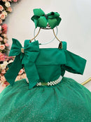 Vestido Infantil de Alça Verde Saia C/ Glitter e Broche Festas