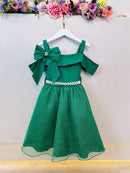 Vestido Infantil de Alça Verde Saia C/ Glitter e Broche Festas