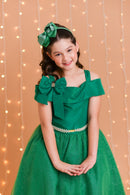 Vestido Infantil de Alça Verde Saia C/ Glitter e Broche Festas