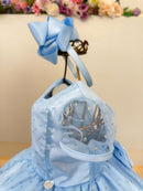 Vestido Infantil Frozen Anna Elza Azul Festas Luxo