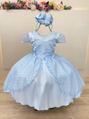 Vestido Infantil Frozen Anna Elza Azul Festas Luxo